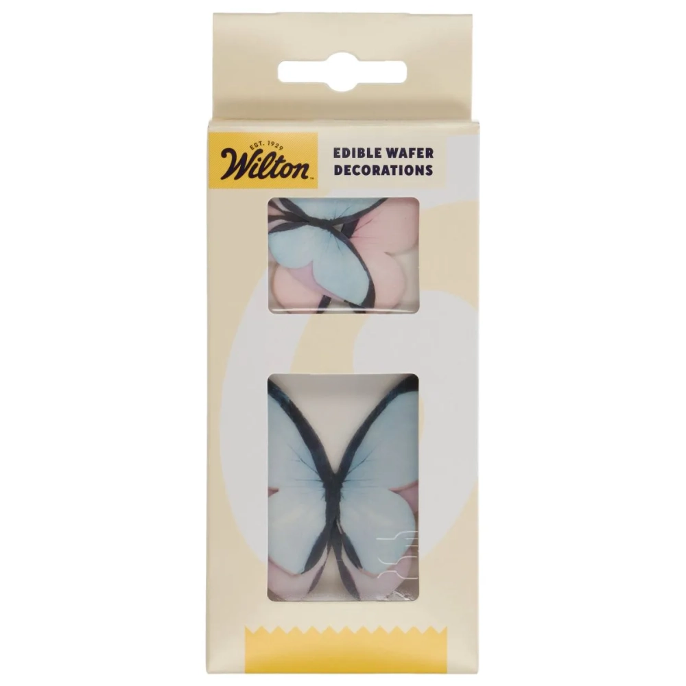 Set 8 decorațiuni comestibile din vafa Fluturi Culori Pastel - Wilton