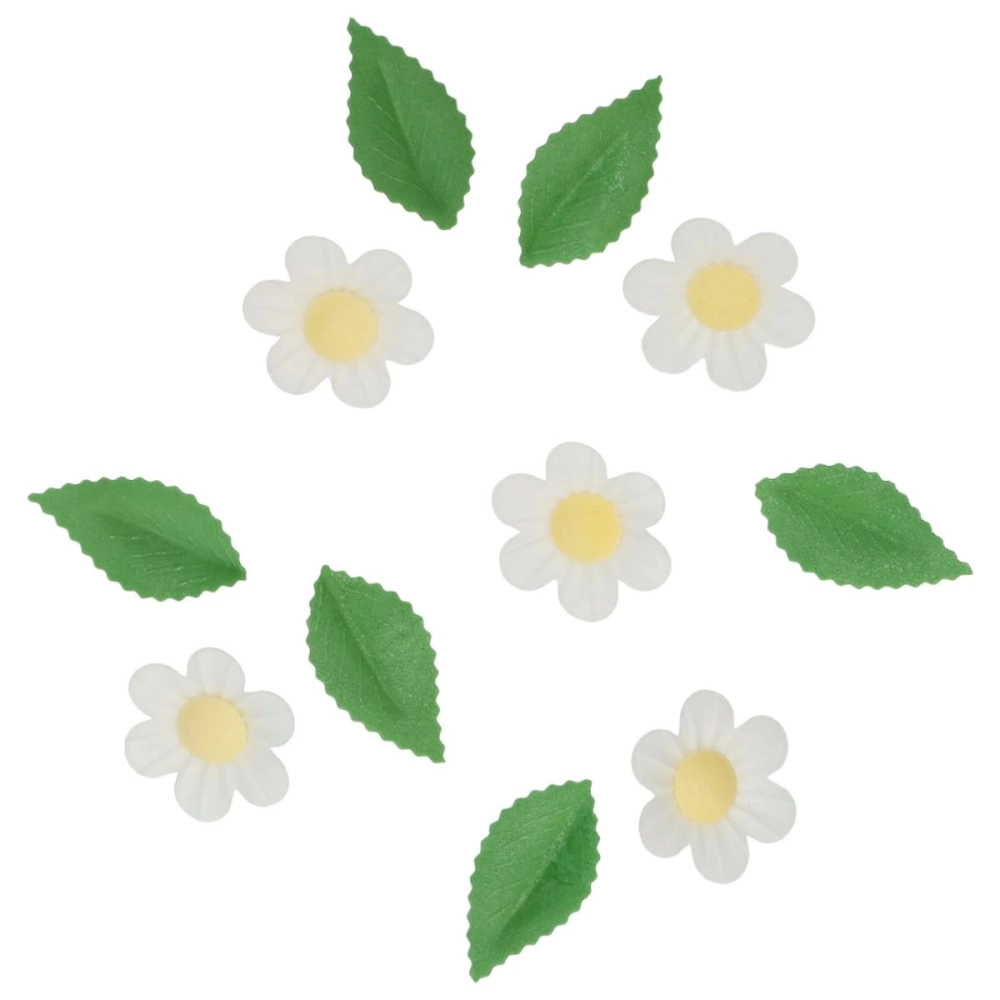 Set 11 decoratiuni comestibile din vafa Flori albe si frunze - Wilton