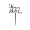 Topper Tort, Happy Birthday cursiv, argintiu, acril - Anyta Cooking