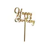 Topper Tort, Happy Birthday cursiv, auriu, acril - Anyta Cooking