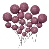 Set 20 sfere/bile din plastic pentru decor tort - Roz cu Sclipici