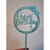 Topper Tort Happy Birthday rotund cu inimioare Turquoaise ,MDF-Anyta Cooking