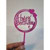 Topper Tort Happy Birthday rotund cu inimioare ,Fuchsia ,MDF - Anyta Cooking