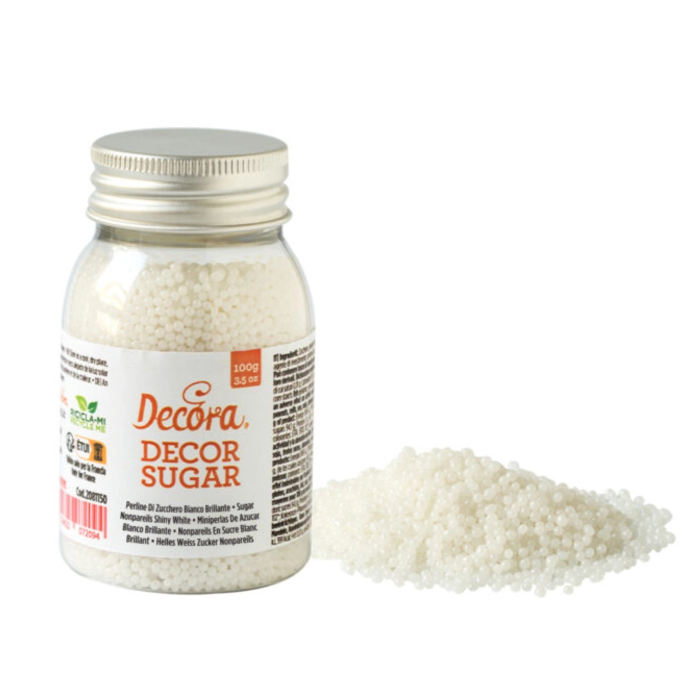 Perle din zahar - ALB - ⌀2mm - 100 gr - Decora