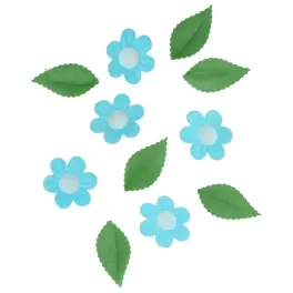 Set 11 decoratiuni comestibile din vafa Flori albastre si frunze - Wilton