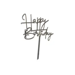  Topper Tort, Happy Birthday, argintiu, acril - Anyta Cooking