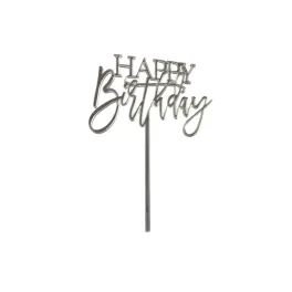 Topper Tort, Happy Birthday, argintiu, acril - Anyta Cooking