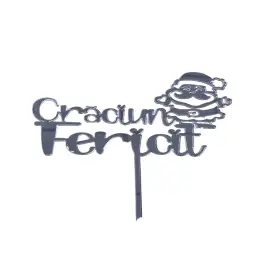 Topper Tort, Craciun fericit, Mos Craciun, argintiu, acril - Anyta Cooking