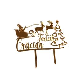Topper Tort, Craciun fericit, Mos Craciun cu sania, auriu, acril- Anyta Cooking