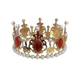 Coronita mica aurie cu perle si pietricele rosii - Anyta Cooking