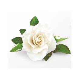 Decor din Zahar – Trandafir Alb cu Frunze – Ø120 mm – YKPACA