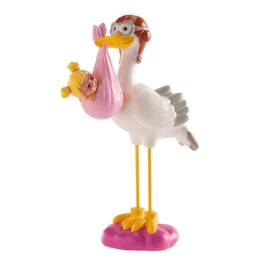 Figurina necomestibilă – Figurină de tort pentru botez – Barză cu fetiță, 14CM - Dekora (ss)