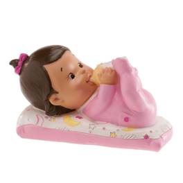 Figurina necomestibilă – Figurină de tort pentru botez – Fetiță cu biberon, 10x6CM - Dekora (ss)