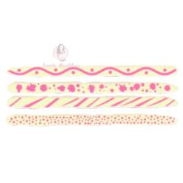 Kit 240 buc decor din ciocolata - Bastonase alb cu roz