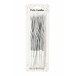 Set 12 buc lumanari ondulate - argintiu - 20 cm - Party candles