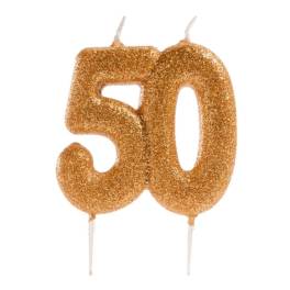 Lumânare pentru aniversare de 50 de ani cu sclipici – 8 CM - Dekora
