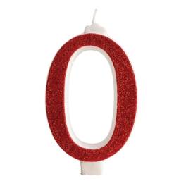 Lumânare zi de naștere - roșu cu sclipici – Nr 0 - 13 CM - Dekora