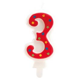 Lumânare zi de naștere - roșu cu stelute si inimioare – Nr 3 - 6,5 CM - Dekora - Anyta Cooking	