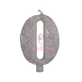 Lumanare Tort cu Sclipici - NR 0 - Argintiu - 7 cm - Anyta Cooking - Anyta Cooking
