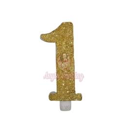 Lumanare Tort cu Sclipici - NR 1 - Auriu - 7 cm - Anyta Cooking - Anyta Cooking