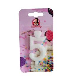 Lumanare Tort cu Sclipici - NR 5 - Alb - Anyta Cooking - Anyta Cooking