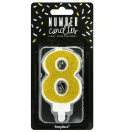 Lumanare Zi de Nastere Numarul 8 - Auriu - PartyDeco