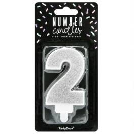 Lumanare Zi de Nastere Numarul 2 - Argintiu - PartyDeco