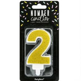 Lumanare Zi de Nastere Numarul 2 - Auriu - PartyDeco