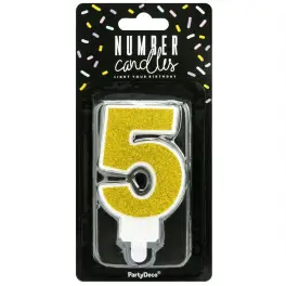 Lumanare Zi de Nastere Numarul 5 - Auriu - PartyDeco
