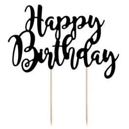 Ornament pentru Torturi Aniversare ”Happy Birthday” - Negru - PartyDeco - Anyta Cooking
