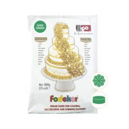 Pastă de zahăr (Fondant) pentru acoperire, decor și flori - VERDE INCHIS - 1KG - FODEKOR