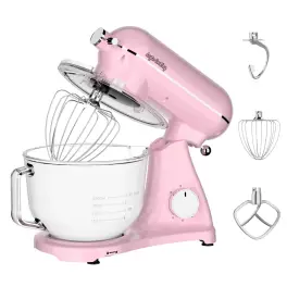 Robot de bucatarie Mixer cu bol Transparent de 6L din inox,1800W, din aluminiu, Roz - Anyta Cooking