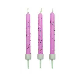 Set 10 buc Lumanari pentru tort cu suport - ROZ -6,2 cm- PME