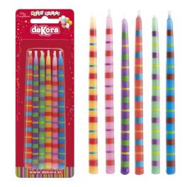 Set 12 buc Lumănare tort - Dungi colorate- 9 CM - Dekora