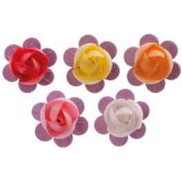 Set 150 buc decor din wafa - FLORI CU FRUNZE MOVI - 3,5 cm - Dekora