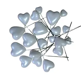 Set 20 inimioare din plastic pentru decor tort - Alb perlat