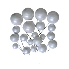 Set 20 sfere/bile din plastic pentru decor tort - Alb Perlat