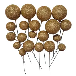 Set 20 sfere/bile din plastic pentru decor tort - Aurii cu sclipici