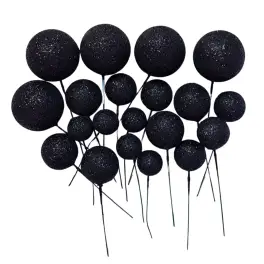  Set 20 sfere/bile din plastic pentru decor tort - Negru cu sclipici