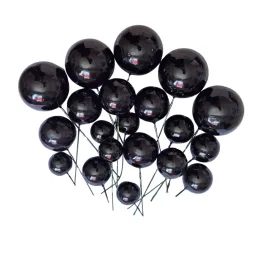 Set 20 sfere/bile din plastic pentru decor tort - Negru Lucios