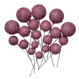 Set 20 sfere/bile din plastic pentru decor tort - Roz cu Sclipici