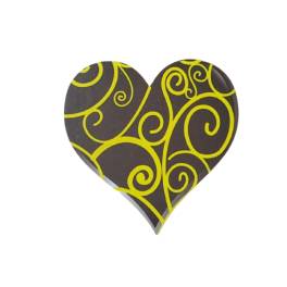 Set 288 buc decor din ciocolata - Inima negru cu linii galbene (L)