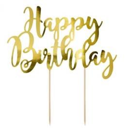 Topper pentru Torturi ”Happy Birthday” - Auriu - Party Deco