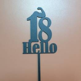 Topper Tort "18 Hello " ,Negru, MDF - Anyta Cooking