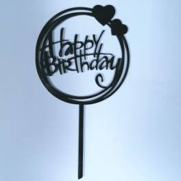 Topper Tort Happy Birthday Rotund,Negru ,MDF - Anyta Cooking