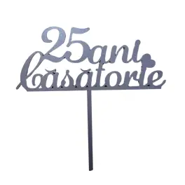 Topper tort MDF - 25 ani casatorie ARGINTIU