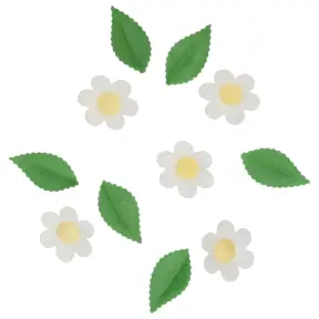 Set 11 decoratiuni comestibile din vafa Flori albe si frunze - Wilton