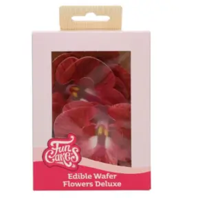 Set 10 Decorațiune tort-Vafe Orhidee rosu-8,5 x 7,5 CM- FunCakes