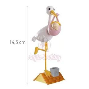 Figurina necomestibila pentru botez barza cu fetita - Dekora