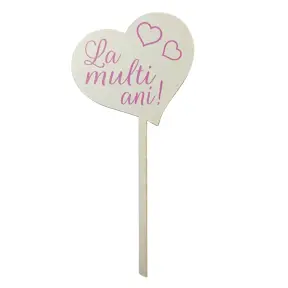 Topper tort MDF inima alba cu La multi ani scris cu roz - Anyta Cooking